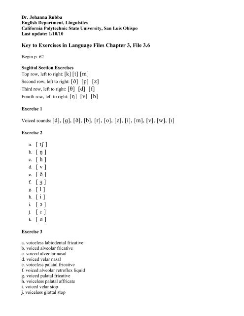 Key To Exercises In Language Files Chapter 3 File 3 6 Voiced