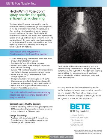 Open Performance Data Table - SI/Metric units - BETE Fog Nozzle, Inc.