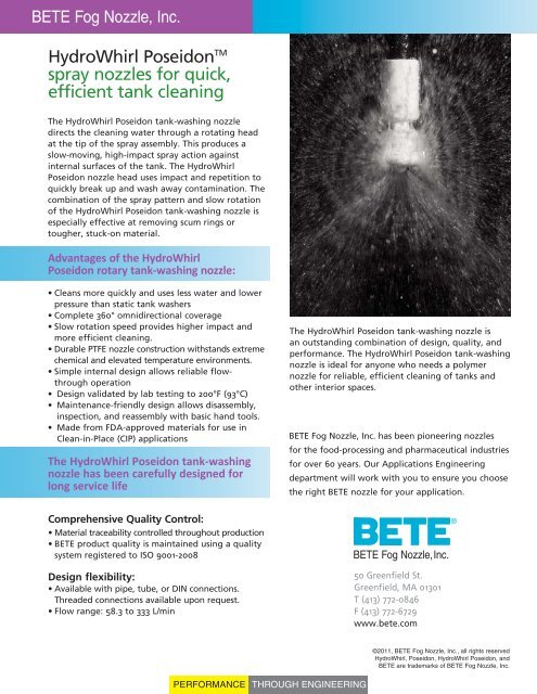 Open Performance Data Table - SI/Metric units - BETE Fog Nozzle, Inc.