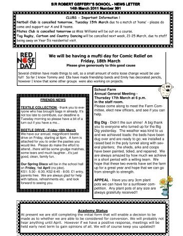 We will be having a mufti day for Comic Relief on Friday, 18th March