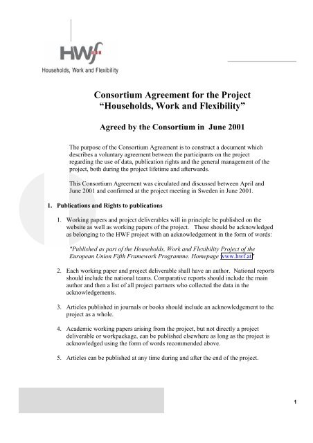 Consortium Agreement for the Project - HWF