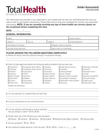 Rehabilitation Intake Assessment Form