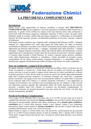 la previdenza complementare - Federazione Nazionale Chimici