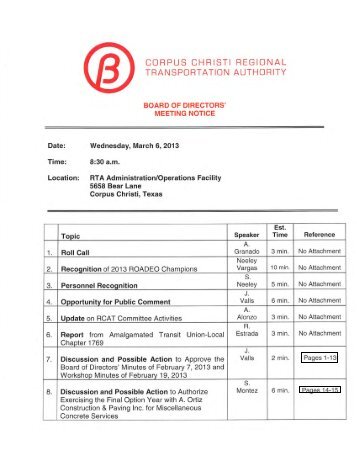 Board of Directors' Meeting - Corpus Christi Regional Transportation ...