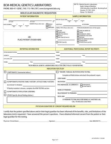 Molecular Diagnostic Requisition - Parkview Health Laboratory