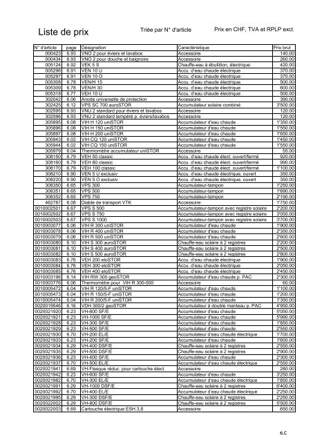 Liste de prix - Vaillant