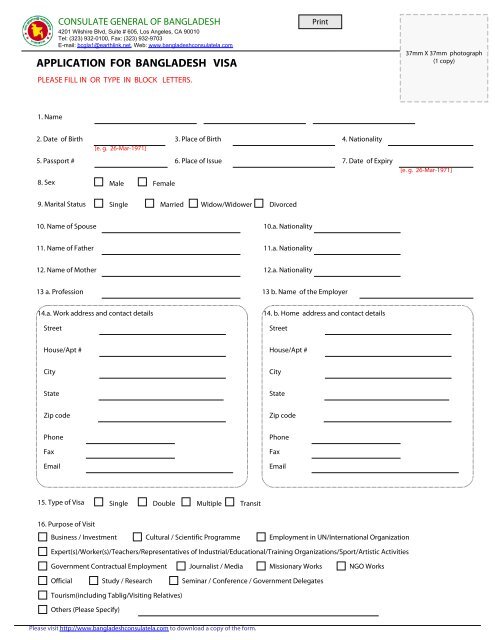 Visa Application Form - Consulate General of Bangladesh