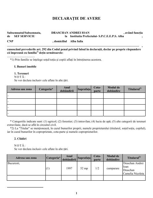 DECLARAÅ¢IE DE AVERE - Prefectura JudeÅ£ului Alba