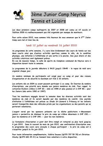 3ème Junior Camp Neyruz Tennis et Loisirs