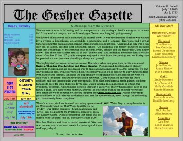 Issue 2 - July 12, 2013 - Gesher Summer Camp