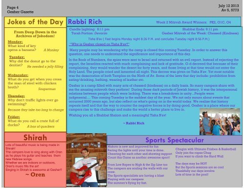 Issue 2 - July 12, 2013 - Gesher Summer Camp