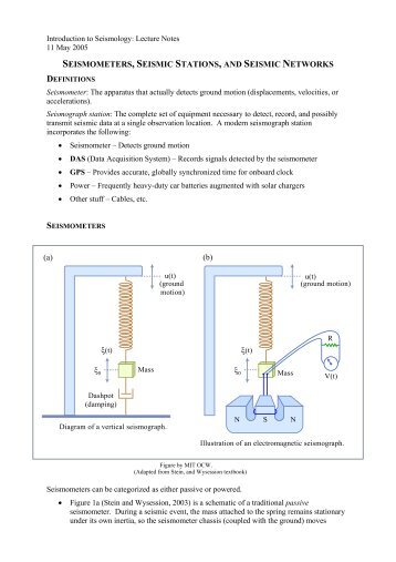 SEISMOMETERS, SEISMIC STATIONS, AND SEISMIC NETWORKS ...