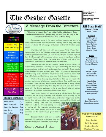 Volume 10 - Issue 2 - July 8, 2011 - Gesher Summer Camp