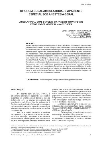 cirurgia bucal ambulatorial em paciente especial sob anestesia geral