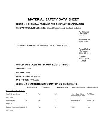 AZ(R) 400T Photoresist Stripper