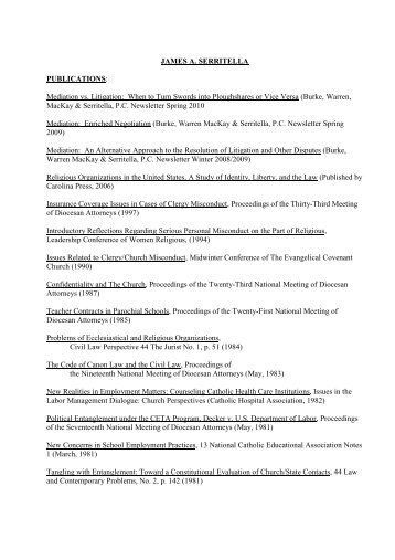 Complete List of Publications and Lectures by James A. Serritella