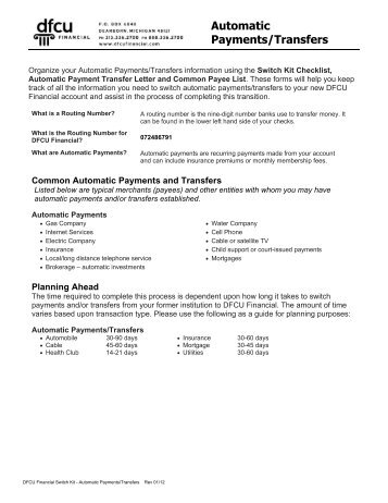 Automatic Payments/Transfers - DFCU Financial