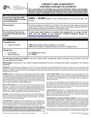 Credit Card Agreement & Disclosure - DFCU Financial