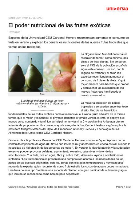 El poder nutricional de las frutas exÃ³ticas - Noticias Universia