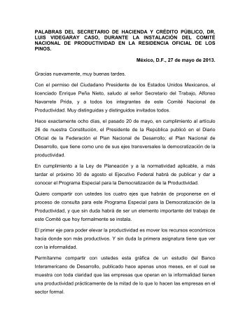 palabras del secretario de hacienda y crédito público, dr. luis ...