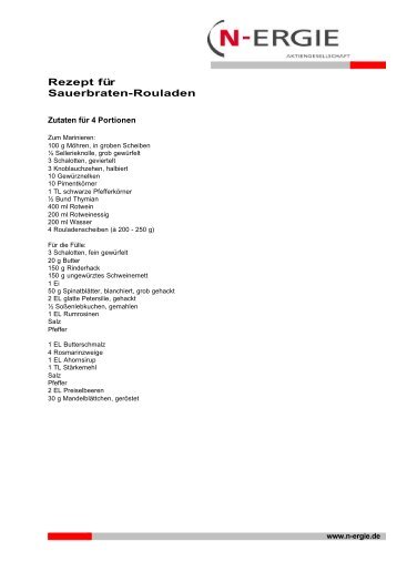 Rezept für Sauerbraten-Rouladen - N-ERGIE Aktiengesellschaft