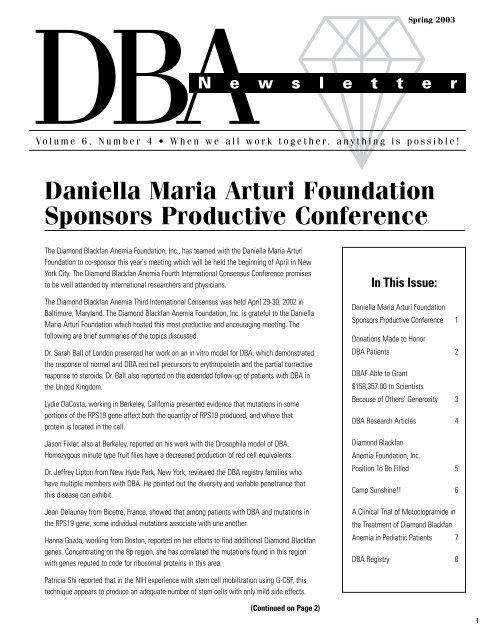 Spring 2003 - Diamond Blackfan Anemia Foundation, Inc.