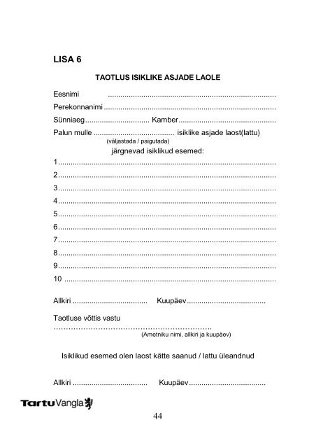Tartu Vangla kodukord (alates 11.02.2013)