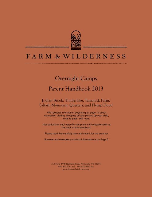 Overnight Camps Parent Handbook 2013 - Farm and Wilderness
