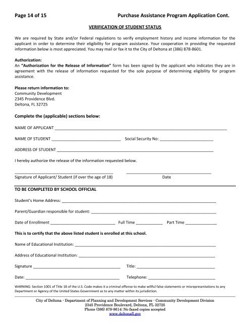 NSP Purchase Assistance Application - City of Deltona, Florida