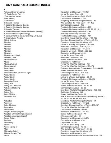 Book Index by Topic (pdf) - Tony Campolo