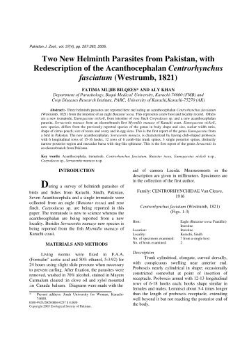 Two New Helminth Parasites from Pakistan, with ... - Zsp.com.pk