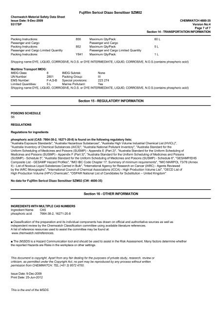 Chemwatch MSDS Print - FUJIFILM Australia