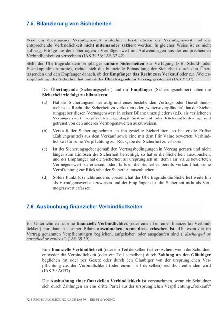 Rechnungslegung von Financial Instruments nach IAS 39 - Schweiz