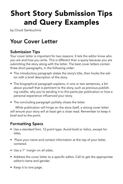 sample cover letter for short story submission