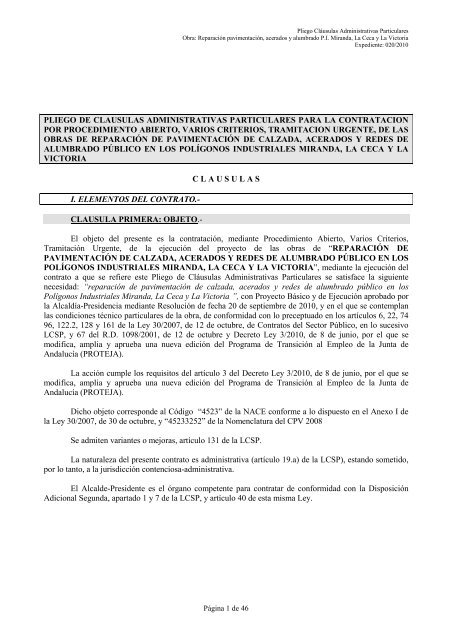 Pliego Clausulas Administrativas Particulares - Ayuntamiento de ...