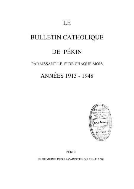 LE BULLETIN CATHOLIQUE DE PÃKIN