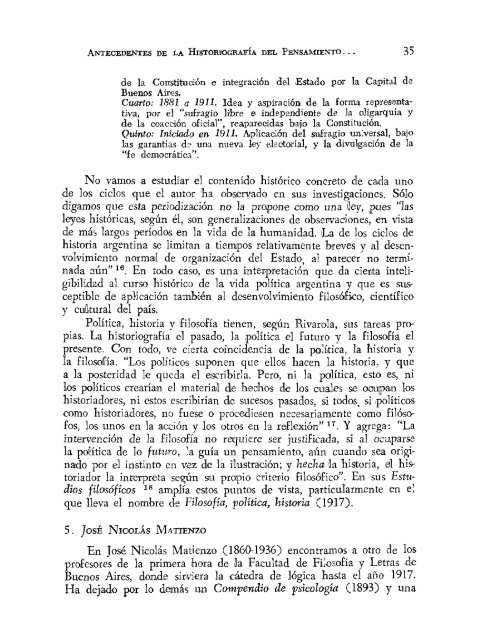 antecedentes de la historiografÃ­a del pensamiento filosÃ³fico argentino