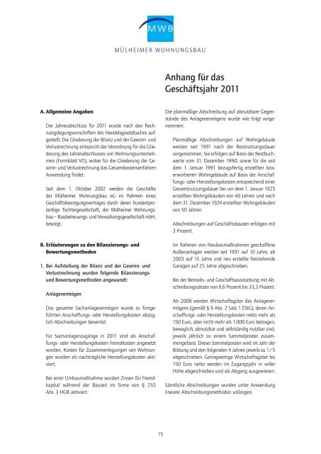 Download aktueller Geschäftsbericht - Mülheimer Wohnungsbau eG