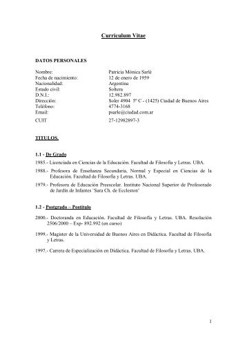 Curriculum Vitae - Facultad de FilosofÃƒÂ­a y Letras