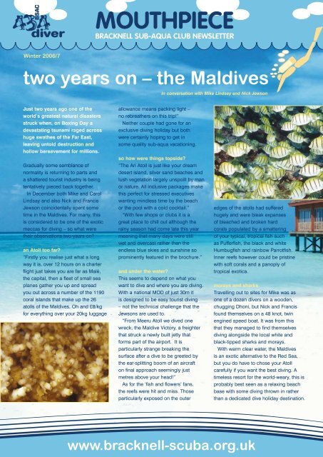two years on â the Maldives - Bracknell Sub Aqua Club
