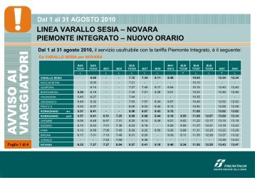 linea varallo sesia â novara piemonte integrato â nuovo ... - Trenitalia