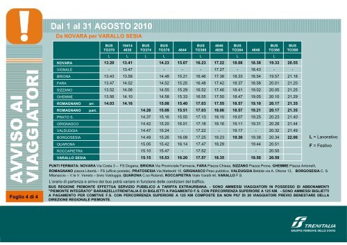 linea varallo sesia â novara piemonte integrato â nuovo ... - Trenitalia