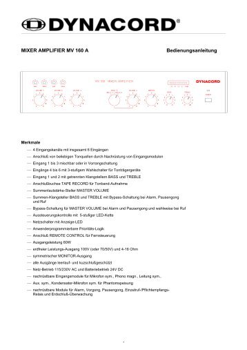 MIXER AMPLIFIER MV 160 A Bedienungsanleitung