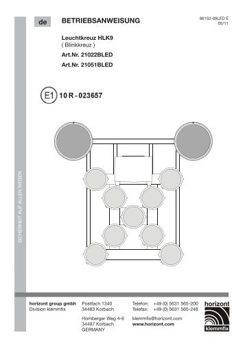 BETRIEBSANWEISUNG de - Horizont Klemmfix - horizont group gmbh