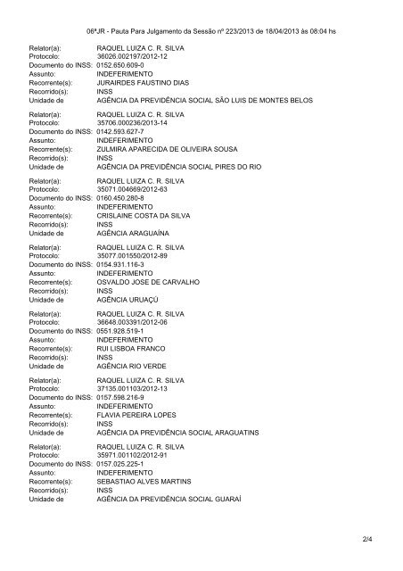 Pauta de julgamento nÂº 219 a 229 - MinistÃ©rio da PrevidÃªncia Social