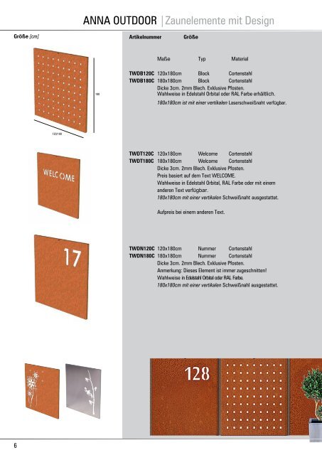 ANNA OUTDOOR Katalog - W & B Metal Solutions