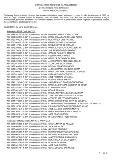 Pauta de julgamento 166 a 170 - 09 e 10/09/2013