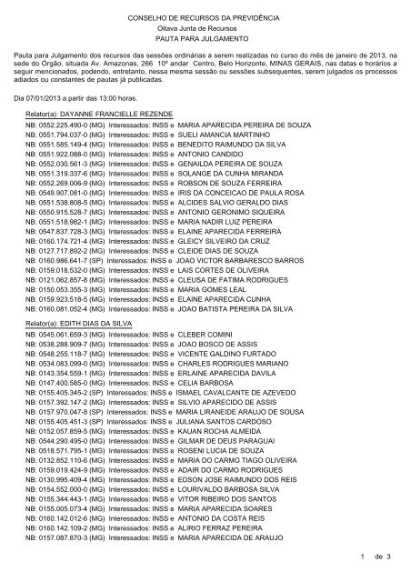 CONSELHO DE RECURSOS DA PREVIDÃNCIA PAUTA PARA ...