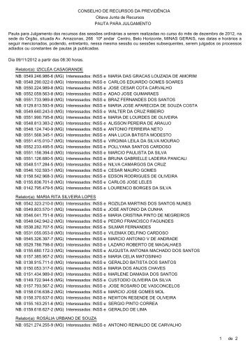Pauta de julgamento nÂº 202 da 8Âª junta de recursos