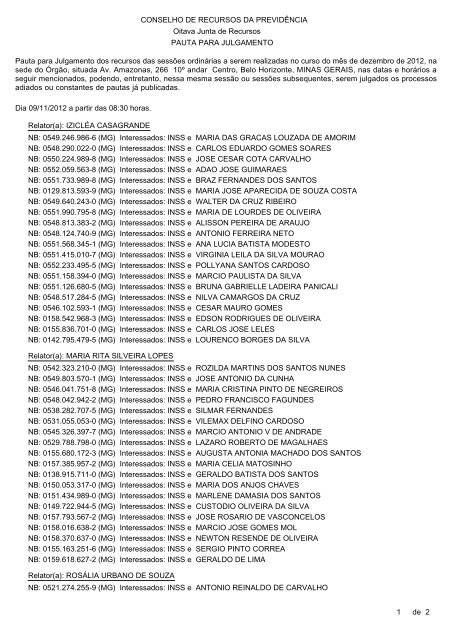 Pauta de julgamento nÂº 202 da 8Âª junta de recursos